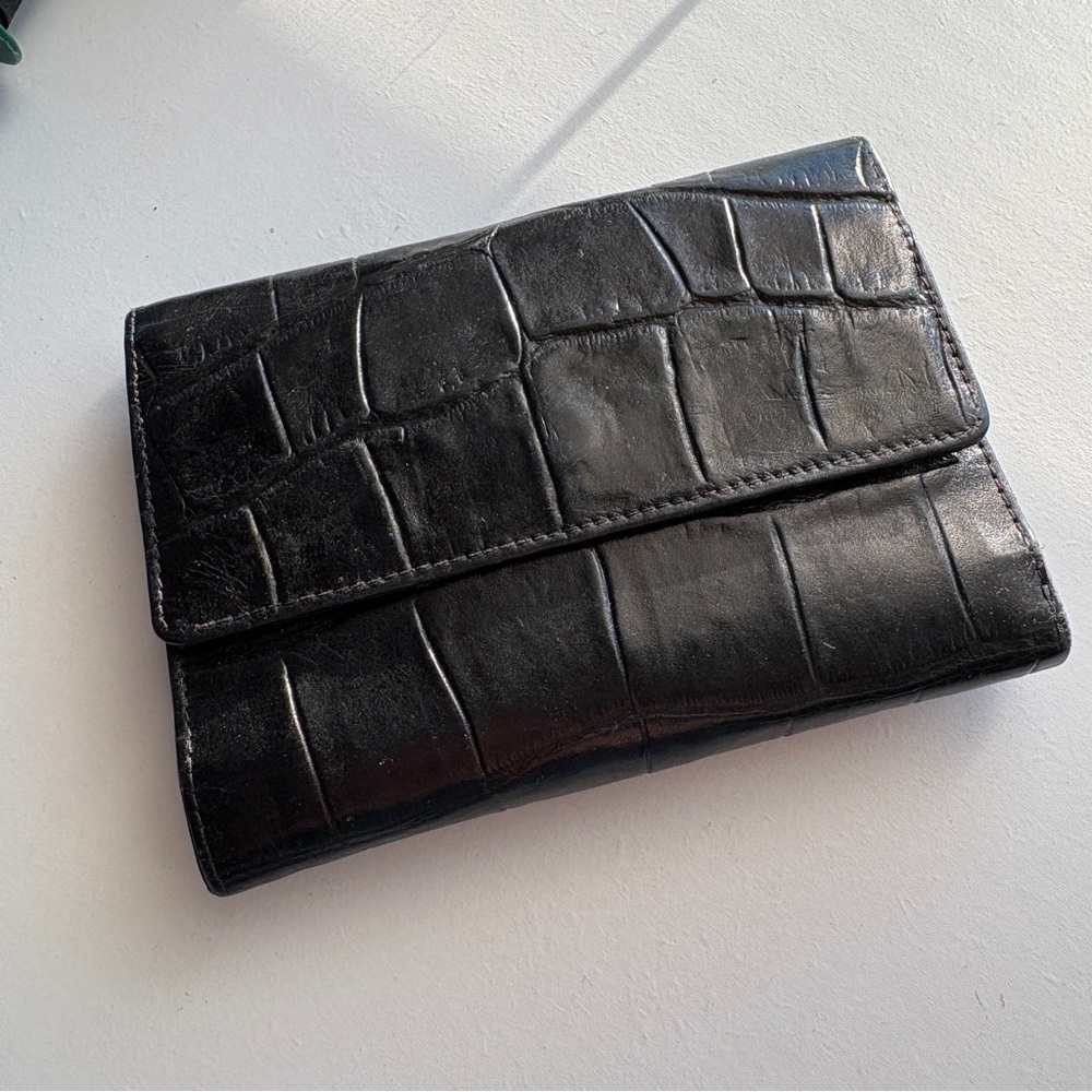 Vintage Michael Rome Croc Embossed Black Leather Wallet Card Holder